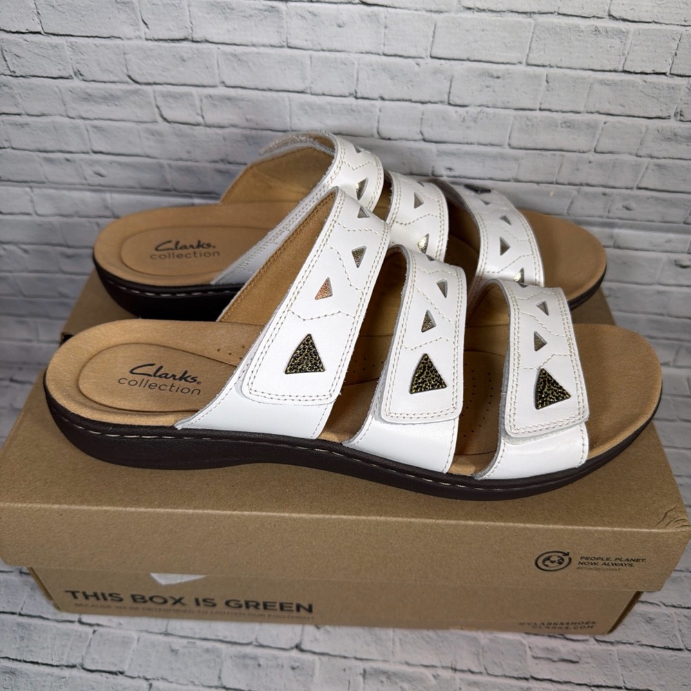 Clarks Women's White Leather Adjustable Sandals size 12W